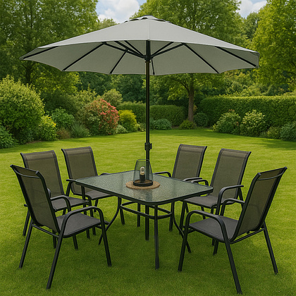 Комплект мебели садовой AksHome SUNBEAM (стол 1 шт, 6 кресел, зонт 1 шт), серый, черный - 9