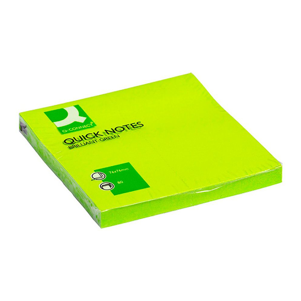 Бумага для заметок "Q-Connect", 76x76 мм, 80 листов, зеленый неон