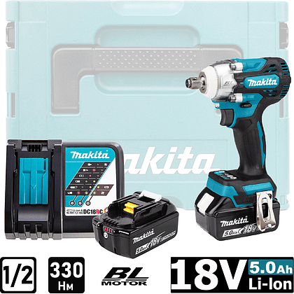 Аккумуляторный гайковерт MAKITA DTW300RTJ, 18 В, 330 Нм, 1/2", 5.0Ачx2, кейс