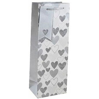 Пакет бумажный подарочный для бутылки "Silver heart", 12.7x9x35.5 см, разноцветный