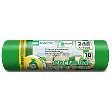 Мешки для мусора Mirpack Premium+, 240 л, ПВД, 45 мкм, 93х130 см, 10 шт/рулон, зеленый