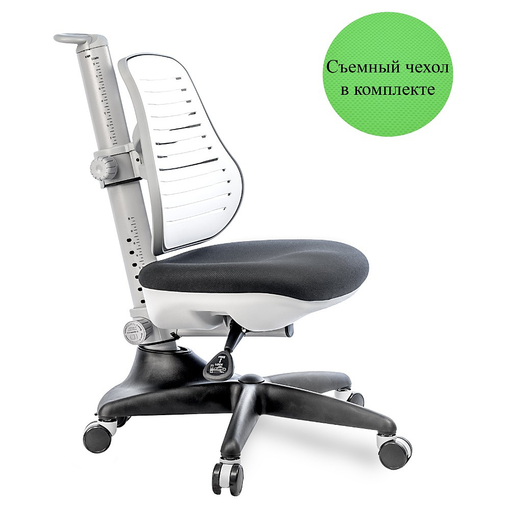 Кресло детское Comf-Pro С3 317 Chair, пластик, ткань, белый, черный, пластик, корпус черный, серый, с чехлом салатовым - 4