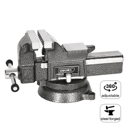 Тиски стальные Deli YS EDL2904Z, поворотные, с наковальней, 4"-100 мм - 7