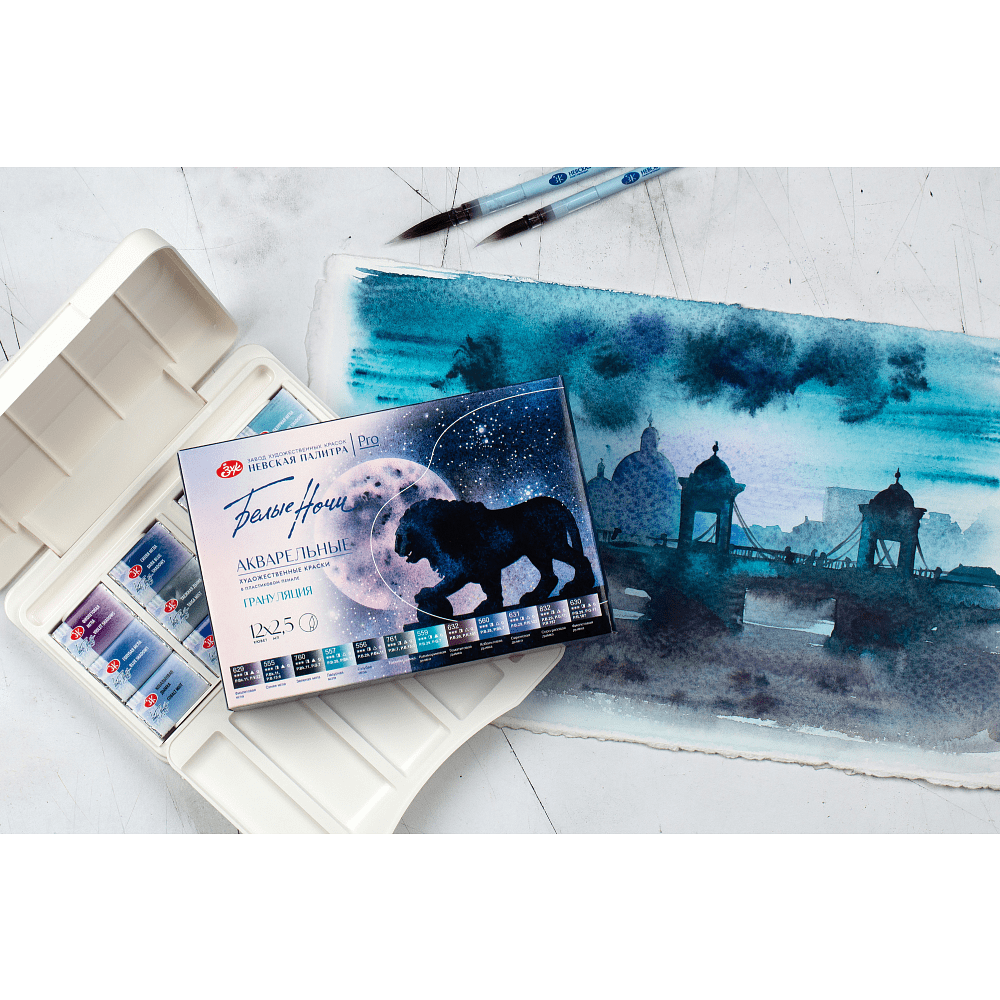 Краски акварельные "Белые ночи грануляция", 12 цветов, кюветы - 5