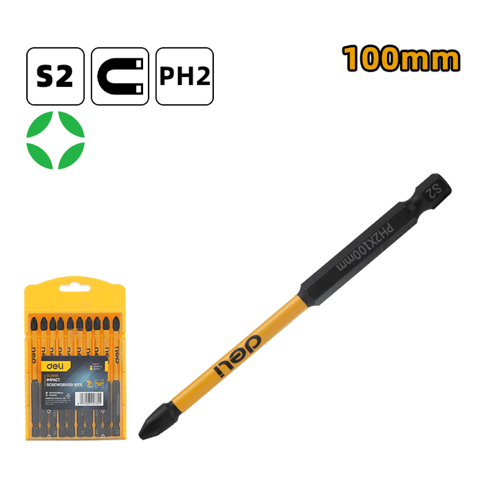 Бита ударная Deli YS EDL251100, 10 шт., PH2 x 100 мм - 8