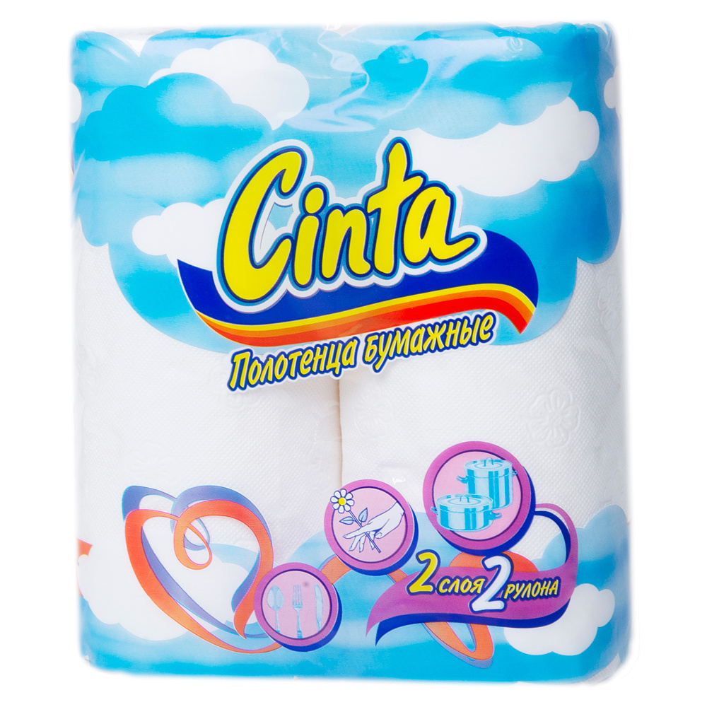 Полотенца бумажные "Cinta", 2 рулона, 2 слоя, белый