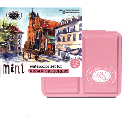 Краски акварельные "Aquarius. Mini Urban Sketcher set", 8 цветов, полукюветы, коробка, розовая