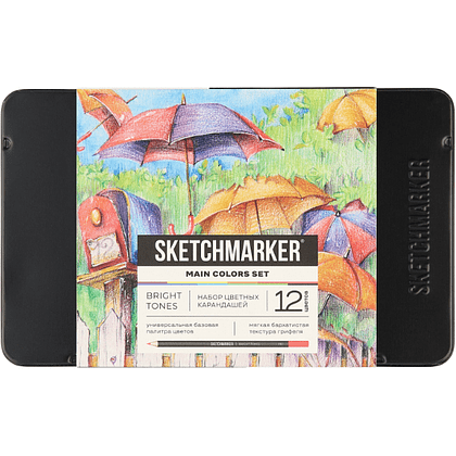Карандаши цветные "Sketchmarker Основные цвета", набор 12 цветов, жестяной пенал
