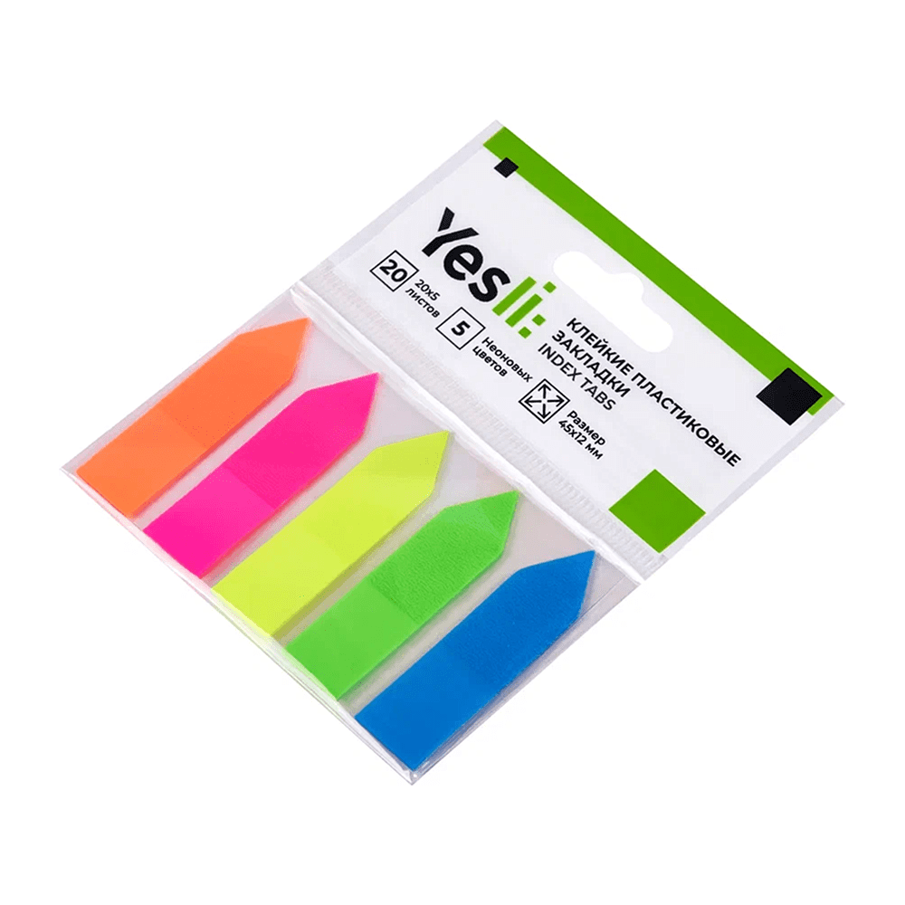 Закладки пластиковые "Yesli:. Arrow", 12х44 мм, 20 штук, ассорти неон - 3