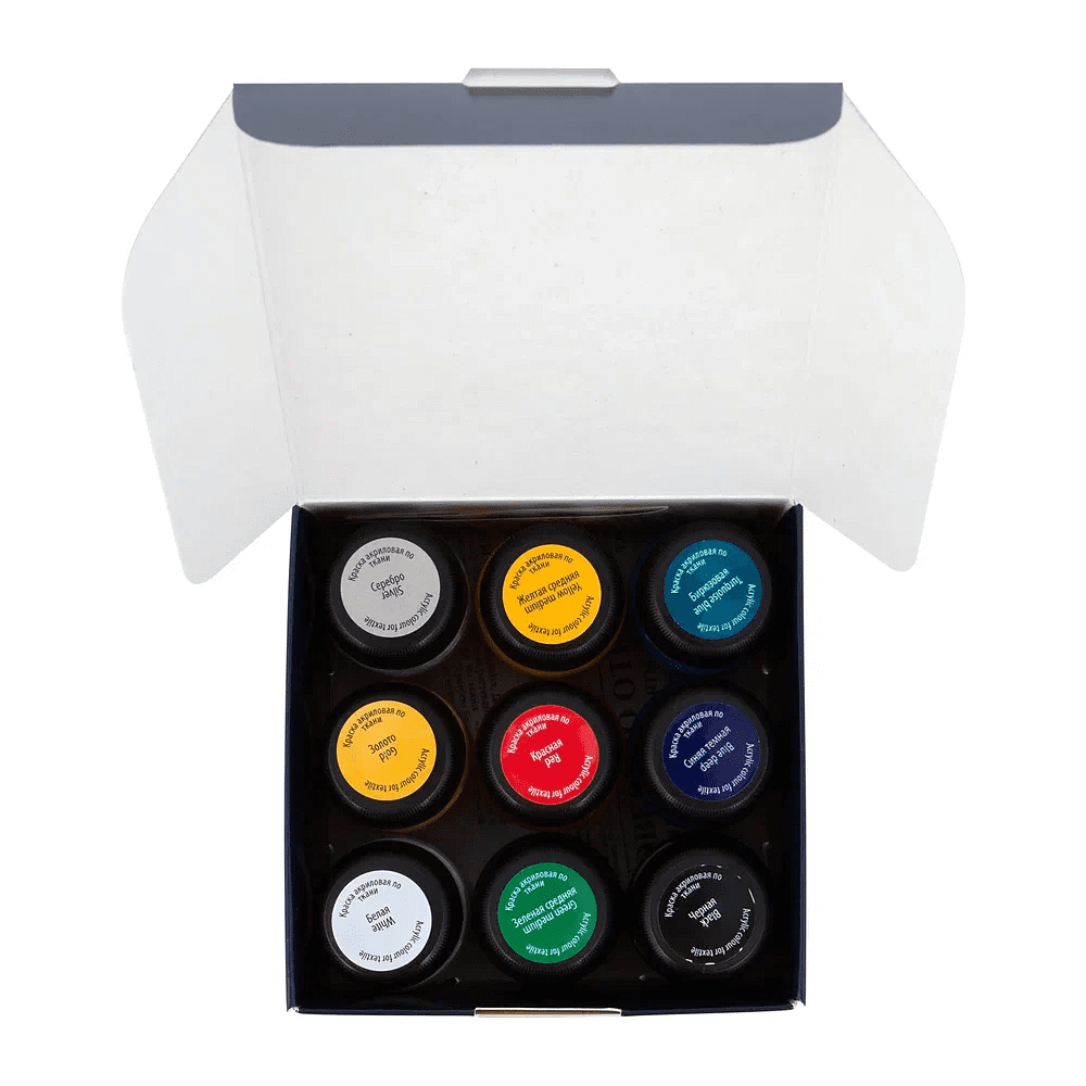 Краска акриловая по ткани "Декола", набор 9 цветов, 20 мл, банки - 6