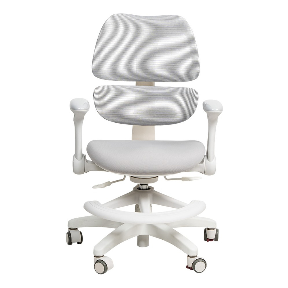 Кресло детское Ergosmart Antey, ткань, пластик, корпус белый, подставка для ног, с чехлом салатовым, серый