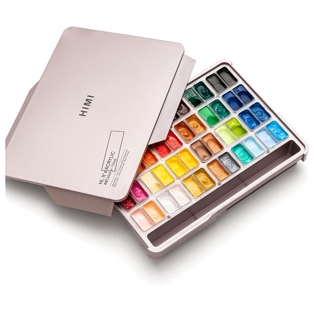 Краски акриловые"Himi Jelly Cup", набор 48 цветов, 12 мл, кювета, пластиковый футляр - 4