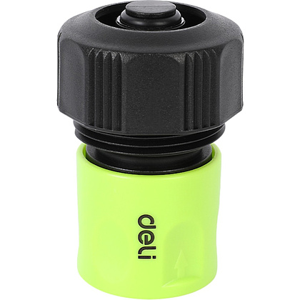 Соединитель-коннектор для шлангов Deli GS EDL8796, 3/4", быстросъемный с аквастопом, черный, зеленый