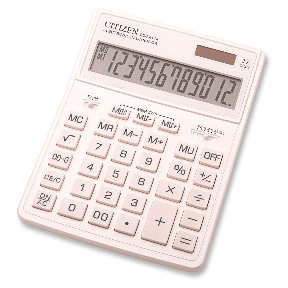 Калькулятор настольный CITIZEN "SDC-444X", 12-разрядный, белый
