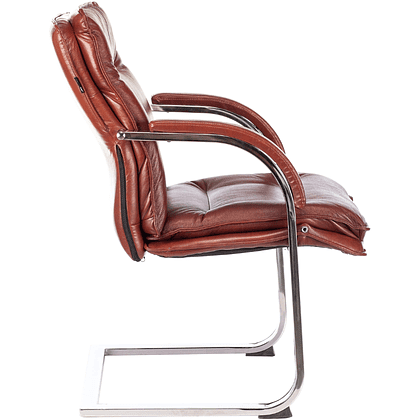 Кресло на полозьях "Бюрократ T-9927SL-LOW-V", натуральная кожа, светло-коричневый, металл хром - 2