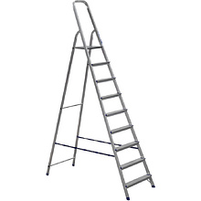 Лестница-стремянка Алюмет АМ709, алюминиевая матовая, 9 ступеней