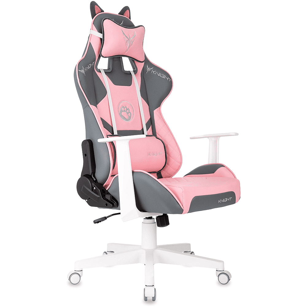 Кресло игровое Бюрократ Knight "Catzy", экокожа, пластик, серый, розовый