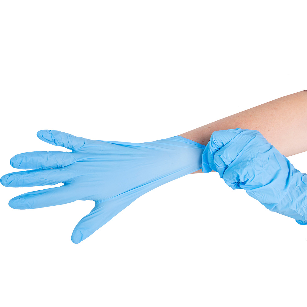 Перчатки нитриловые неопудренные одноразовые BVB, р-р XL, 100 шт/упак, голубой - 5