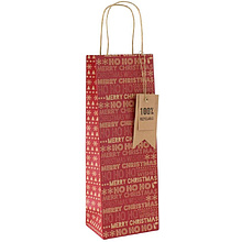Пакет бумажный подарочный "Kraft Xmas text" для бутылки, 12.7x9x35.5 см, разноцветный