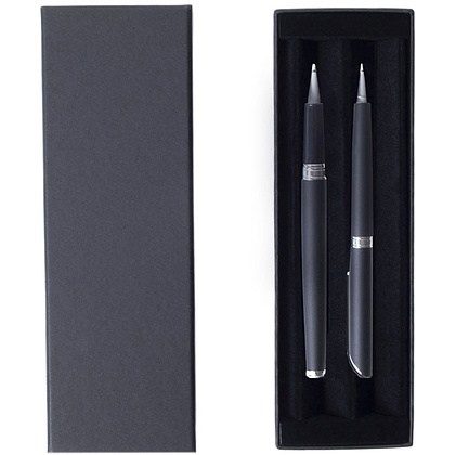 Набор ручек "Shadow": ручка шариковая автоматическая и роллер, черный, серебристый - 2