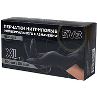 Перчатки нитриловые неопудренные одноразовые BVB, р-р XL, 100 шт./уп., черный