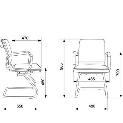 Кресло на полозьях "Бюрократ Ch-993-Low-V", экокожа, серый, металл хром - 5