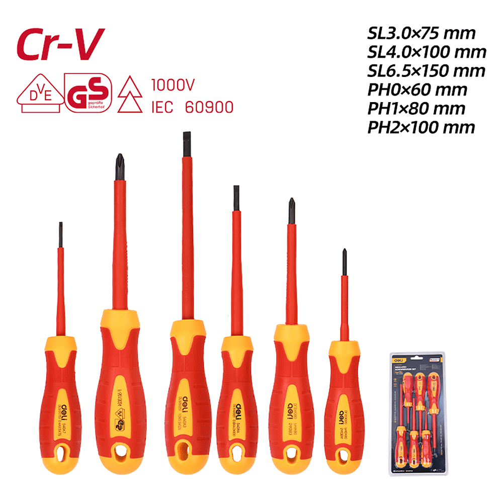Набор диэлектрических отверток Deli YS EDL510006T, 3 SL, 3 PH - 6
