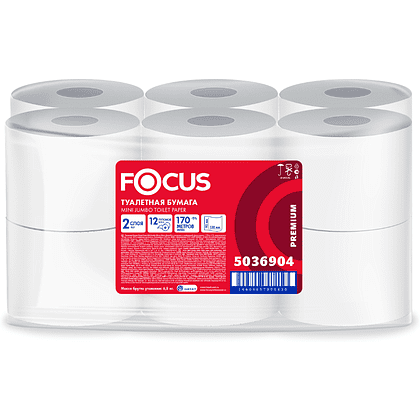 Бумага туалетная Focus Premium, 170 метров, 2 слоя, 100% целлюлоза