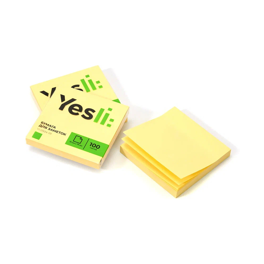 Бумага для заметок на клейкой основе "Yesli", 75х75 мм, желтый пастель - 4