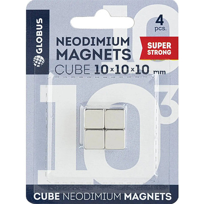 Кнопки магнитные "Куб", 10x10 мм, 4 шт., для досок, серебристый