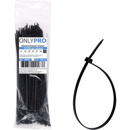 Хомут нейлоновый OnlyPro, 3.6х370 мм, черный, 100 шт