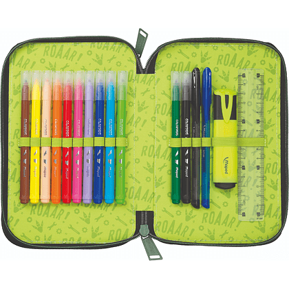 Пенал "Dinosaur", 2 отделения, с наполнением, зеленый - 4