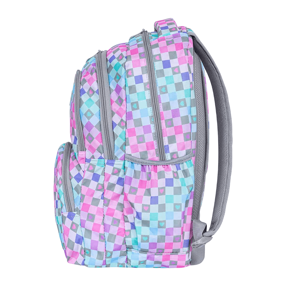 Рюкзак школьный "Checkered Hearts", голубой, розовый - 3