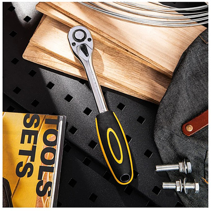 Ключ трещоточный Deli YS EDL2521 1/2", 45Т, 254 мм, с храповым механизмом, черный, желтый - 4