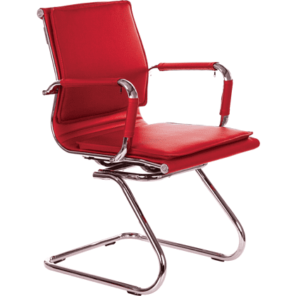 Кресло на полозьях "Бюрократ Ch-993-Low-V", экокожа, красный, металл хром