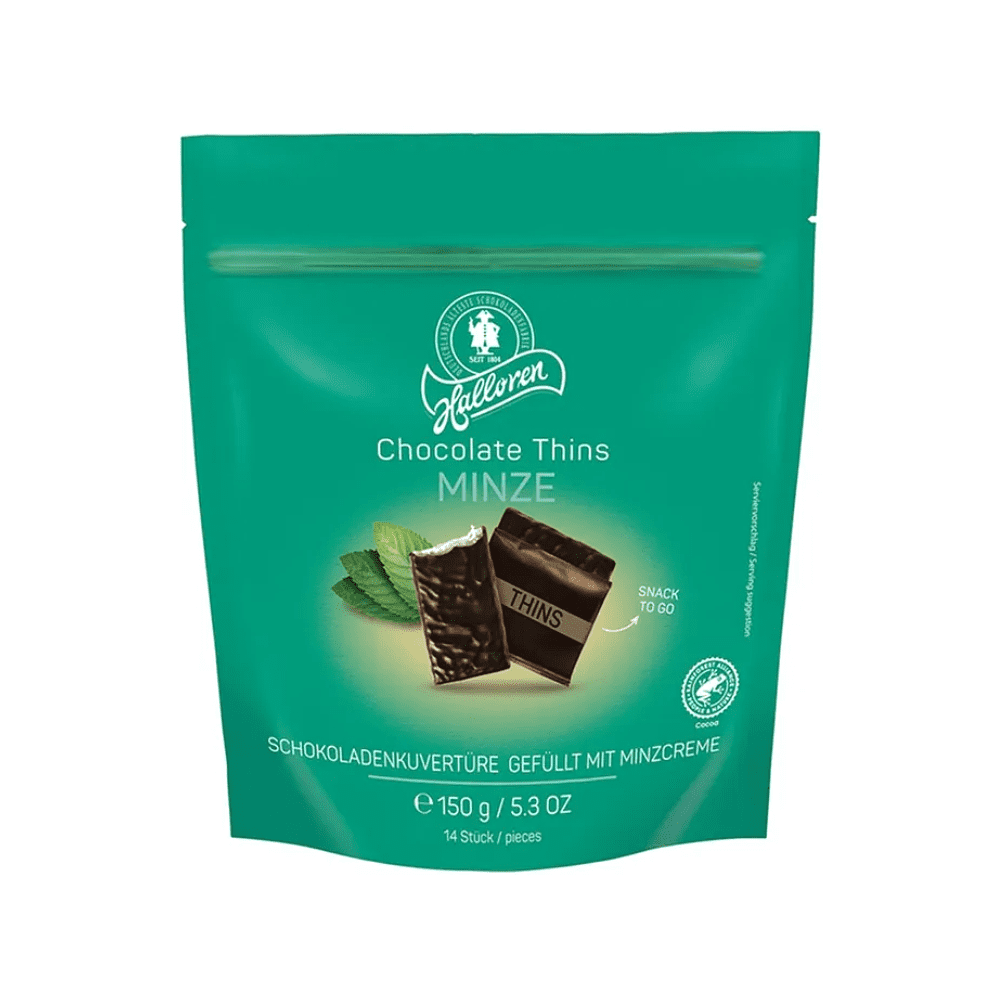 Шоколад темный "Halloren. Thins Mints", 150 гр, с мятной начинкой