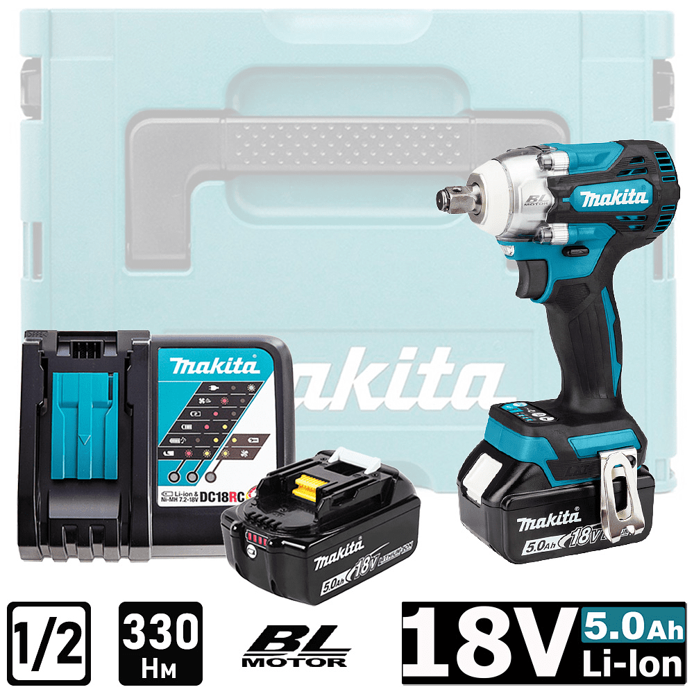 Аккумуляторный гайковерт MAKITA DTW300RTJ, 18 В, 330 Нм, 1/2", 5.0Ачx2, кейс