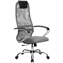 Кресло для руководителя "METTA BK-8 CH" ткань, хром, светло-серый