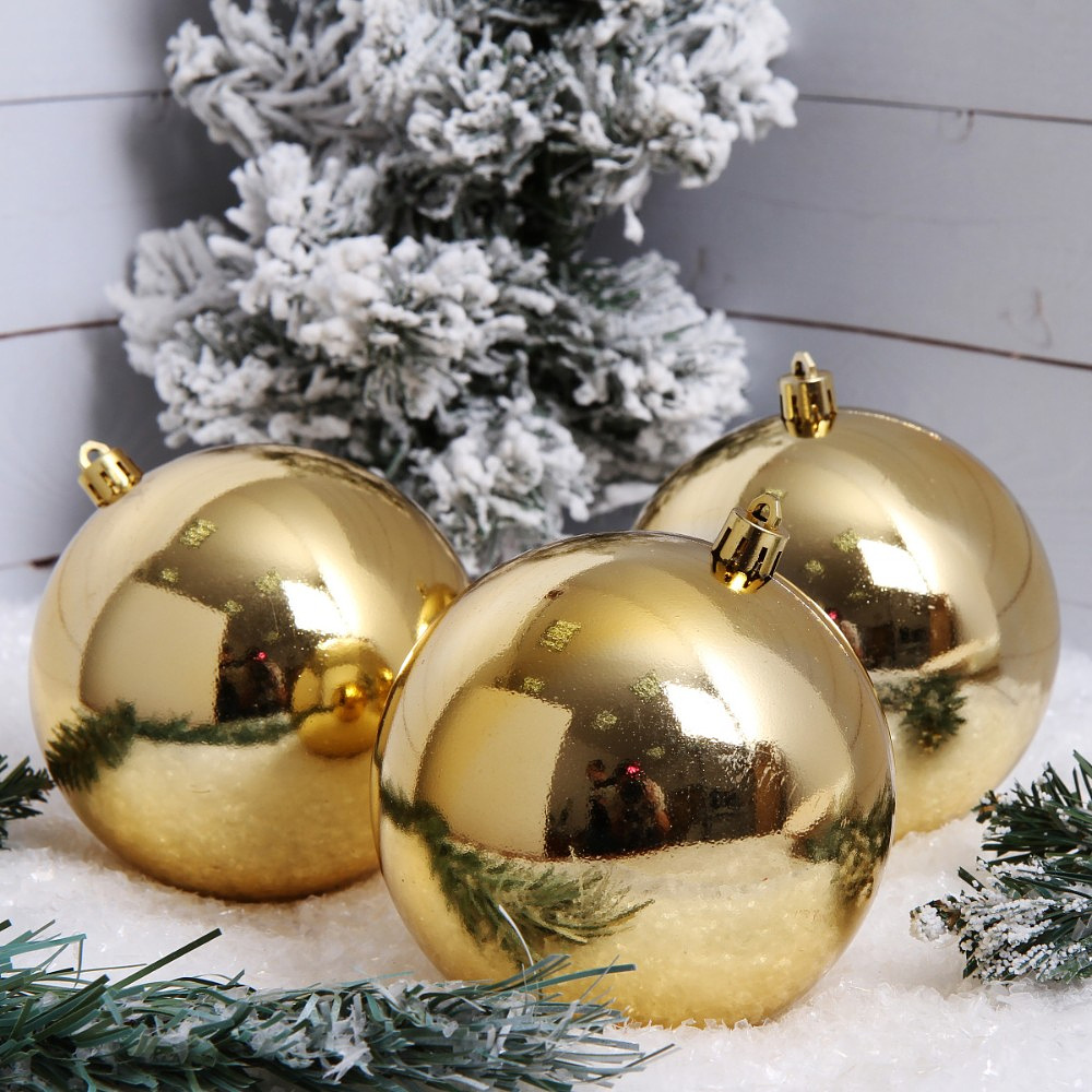 Шар елочный "Глянец", 10 см,, пластик, золотой, 3шт/уп. - 2