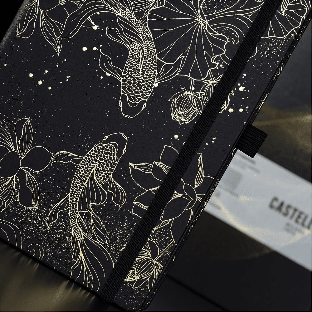 Блокнот "Total Black goldfish gold", А5, 96 листов, на резинке, черный, золотистый, срез черный - 7