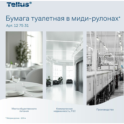 Бумага туалетная Tellus Комфорт TP6, в миди-рулонах, 100 м, 2 слоя - 11