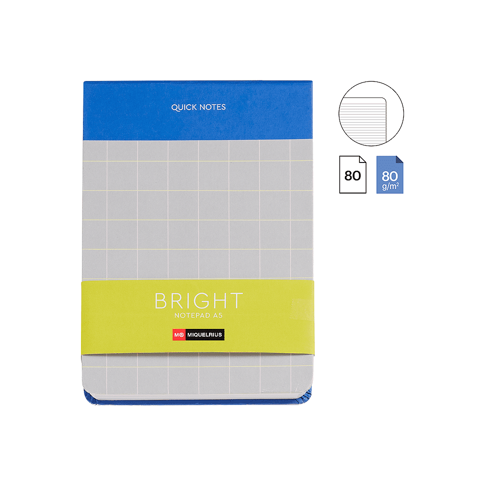 Блокнот "Bright", А5, 135х191 мм, 80 листов, линейка, синий, серый - 3