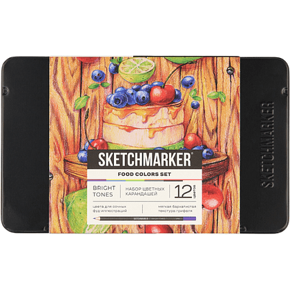 Карандаши цветные "Sketchmarker Еда", 12 цветов, жестяной пенал