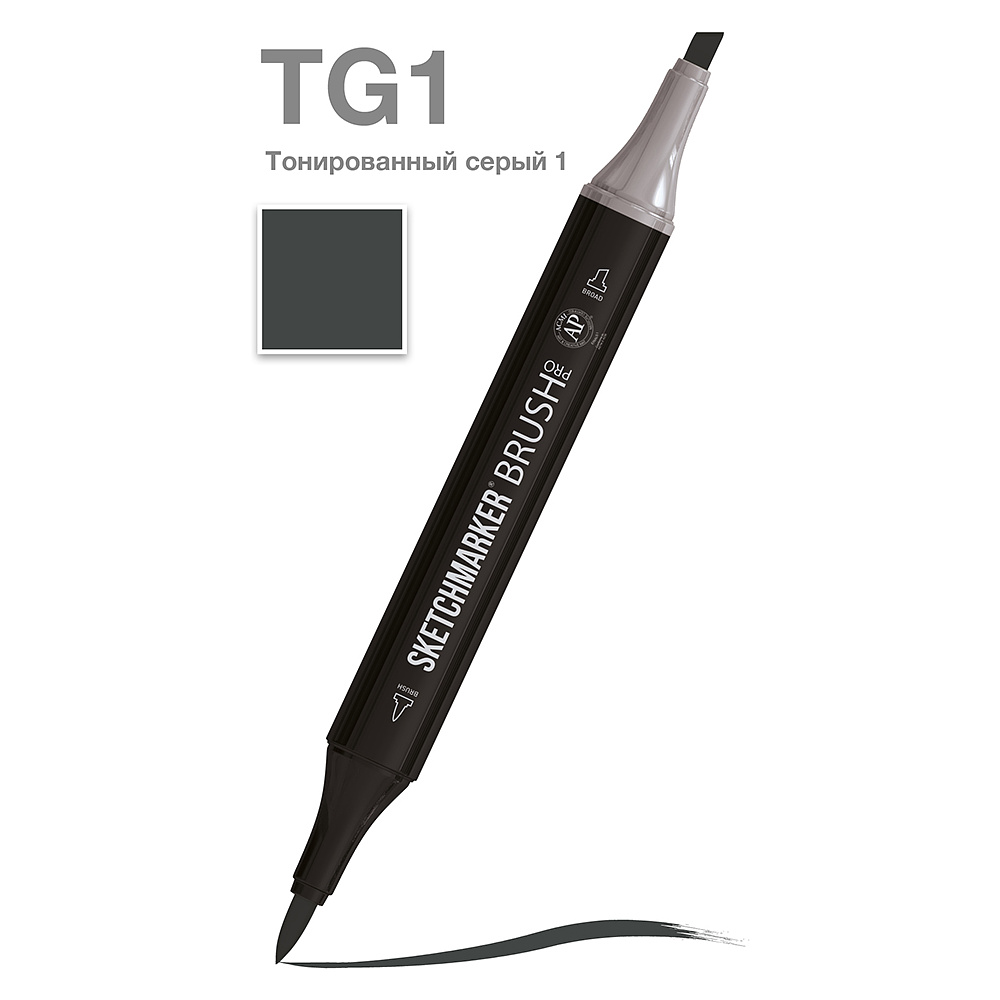 Маркер перманентный двусторонний "Sketchmarker Brush", TG1 тонированный серый 1