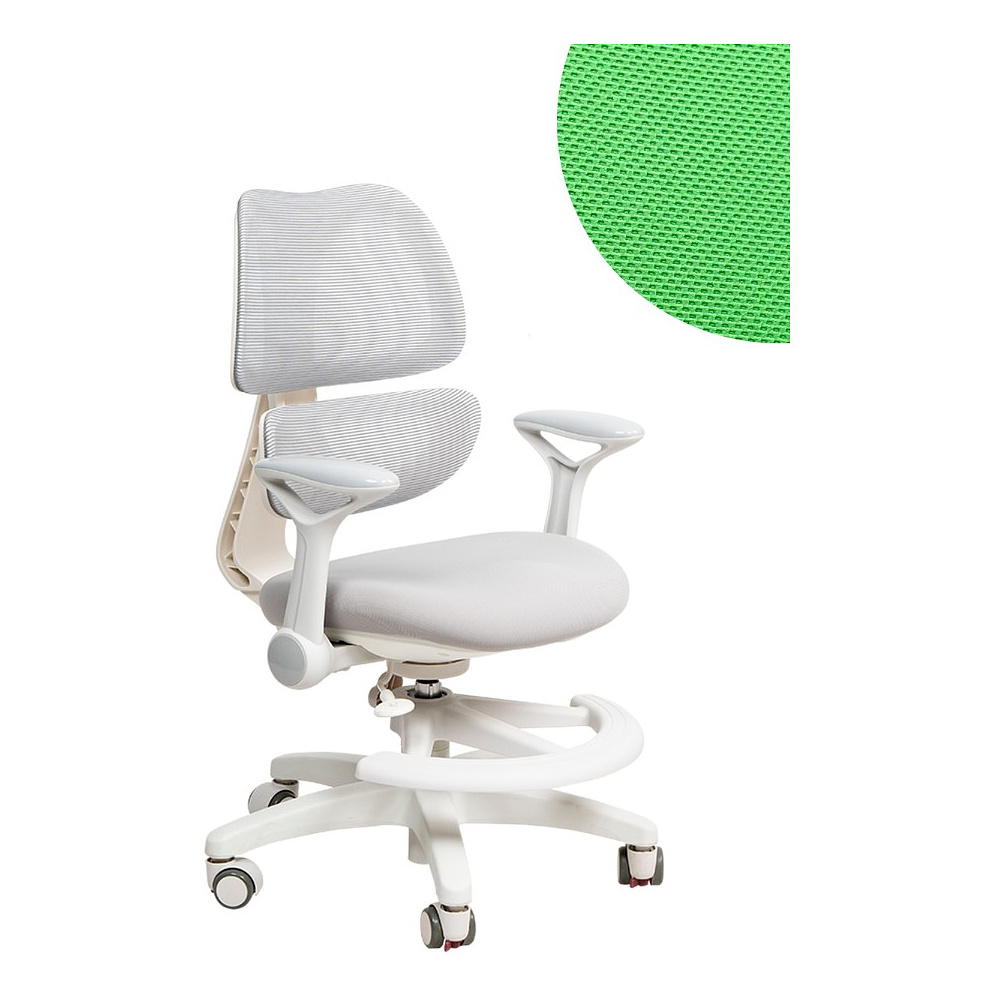 Кресло детское Ergosmart Antey, ткань, пластик, корпус белый, подставка для ног, с чехлом салатовым, серый - 2