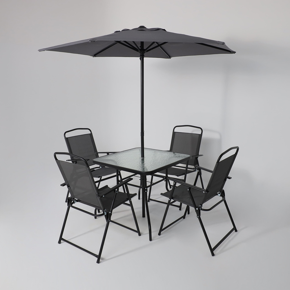 Комплект мебели садовой AksHome PICNIC (стол 1шт, 4 кресла, зонт 1шт), серый, черный - 13