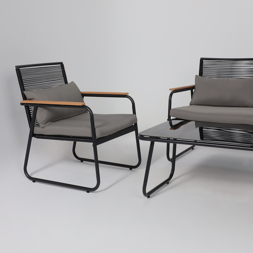 Комплект мебели садовой AksHome GARDENIA (кресло  2 шт, диван 1 шт, стол 1 шт), черный - 19