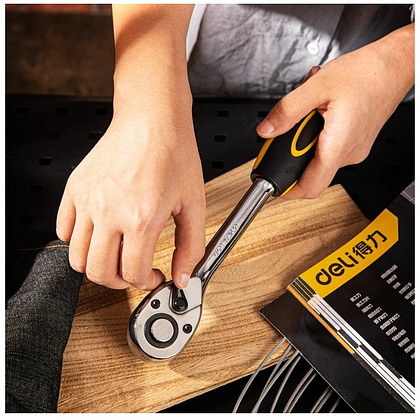 Ключ трещоточный Deli YS EDL2521 1/2", 45Т, 254 мм, с храповым механизмом, черный, желтый - 3