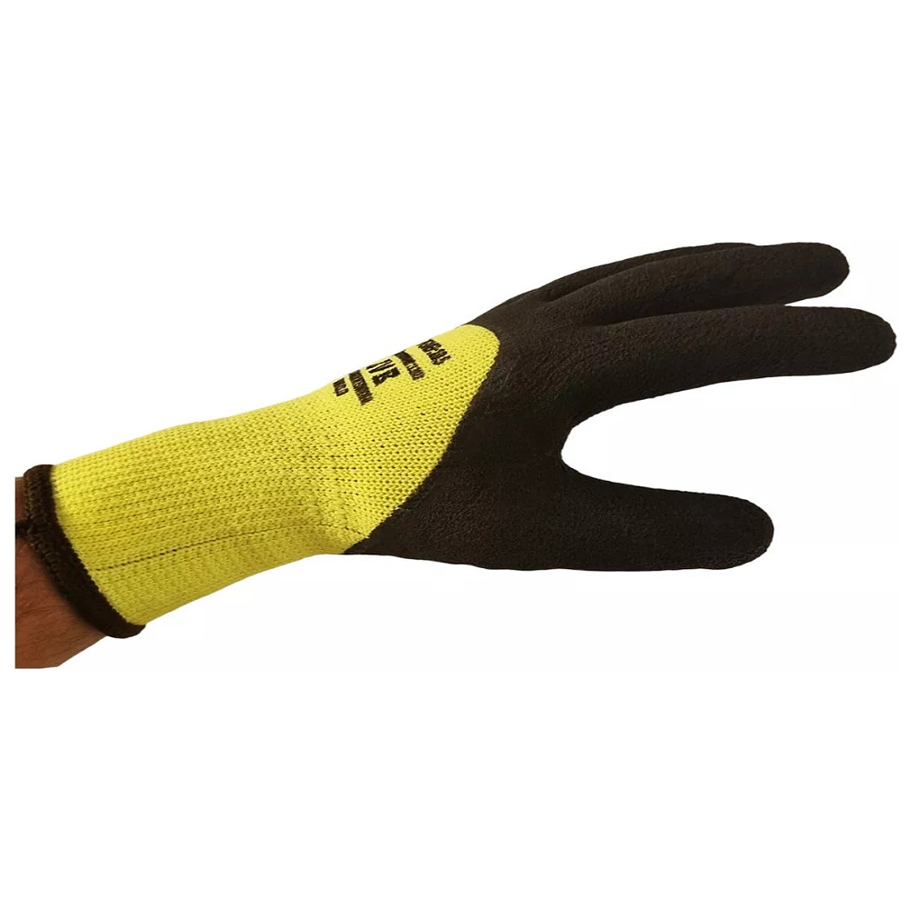 Перчатки полиэстеровые BVB, с латексным покрытием, 10 кл. вязки, р-р 10,5, с внутр. ворс. начесом, салатовый, черный - 2