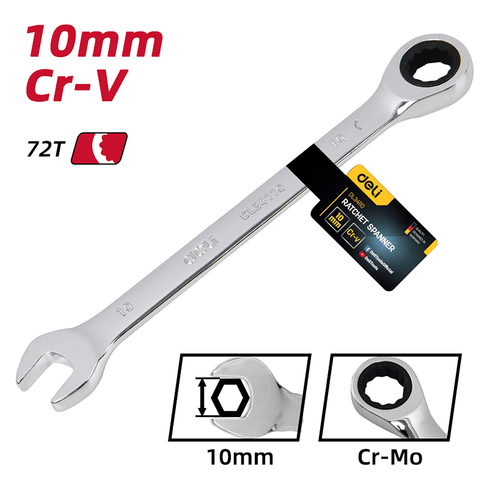 Ключ комбинированный Deli YS EDL34110, 10 мм, с трещоткой, 72 зуба - 6